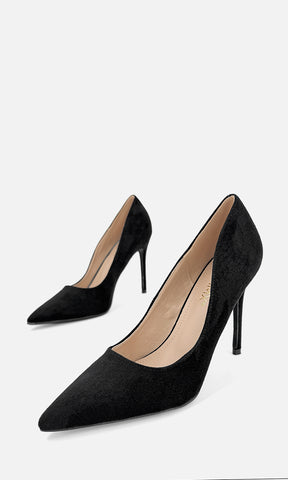 JACKIE ZAPATILLAS NEGRAS DE CON PUNTA CERRADA POINTY SUELA DELGADA Y TACON ALTO DE AGUJA 10.5 CM PARA USAR EN LOOKS DE OFICINA