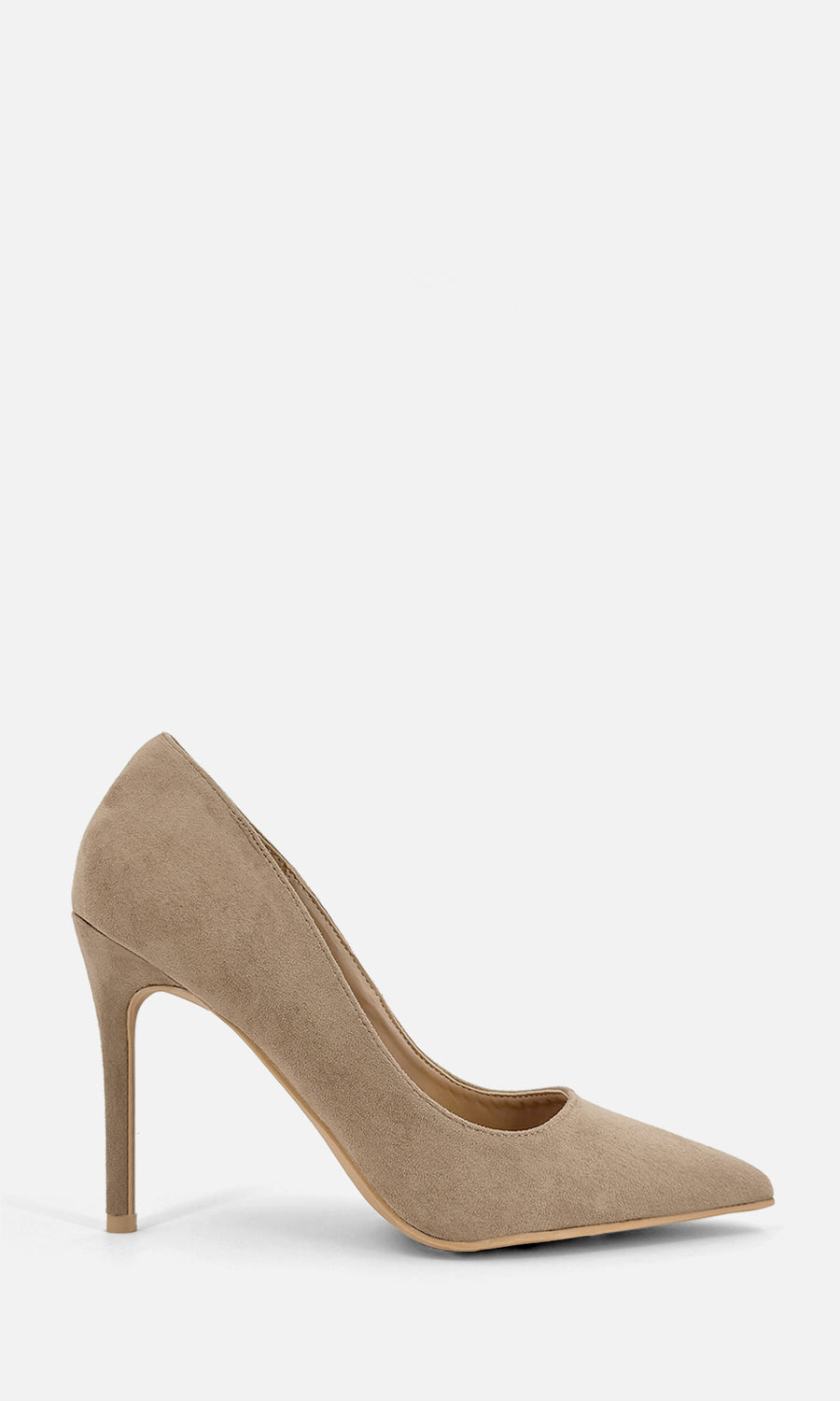 JACKIE STILETTOS COLOR TAUPE DE GAMUZA PARA COMBINAR CON VESTIDO LARGO CORTE MIDI Y ESTAMPADO SNAKE 