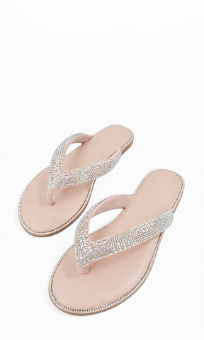 JESSALYN SANDALIAS THONG COLOR NUDE CONFECCIONADAS EN VINIPIEL CON BRILLOS ALREDEDOR PARA USAR EN DIAS CALUROSOS 