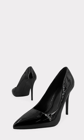 JOCELYN ZAPATILLAS NEGRAS CON TACON ALTO DE 10.5 CM CONFECCIONADOS EN CHRAOL ELEGANTES Y TERMINACION POINTY PARA USAR EN LA OFICINA 