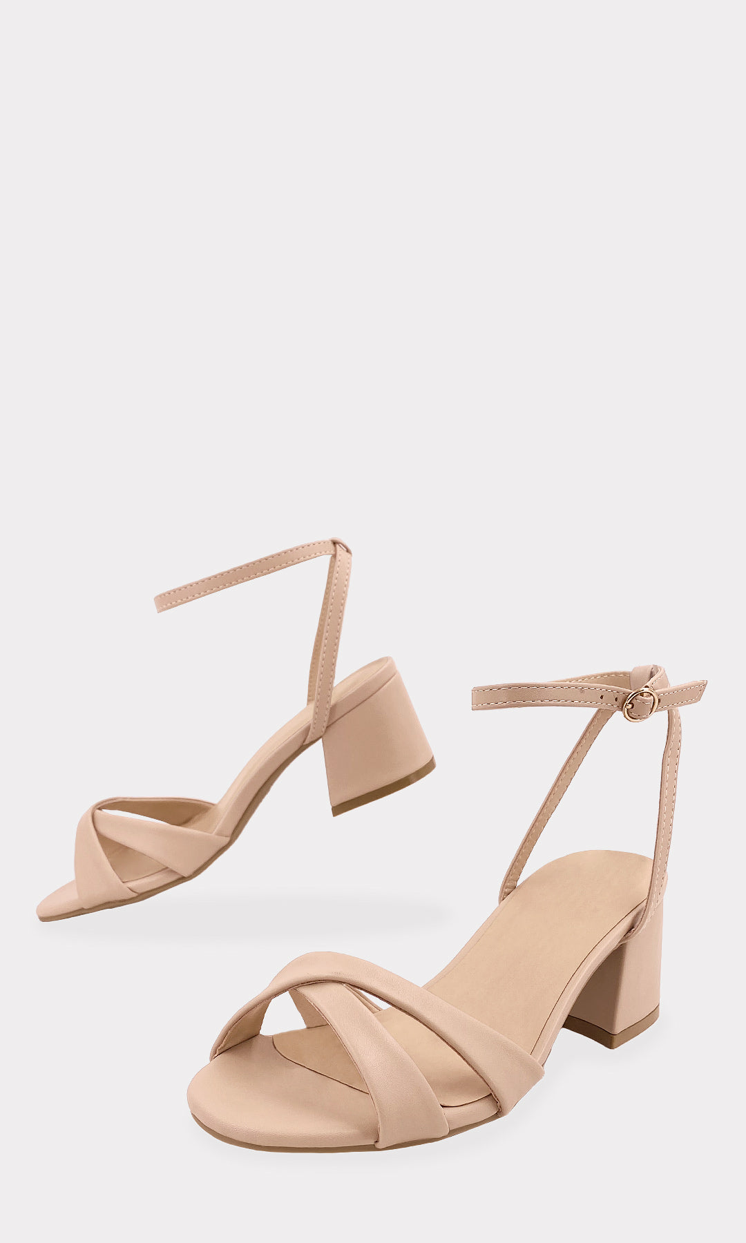 JULIEN SANDALIAS DE TACON NUDE CON DOBLE STRAP ARRIBA DE LOS DEDOS DESTALONADAS HECHAS EN VINIPIEL DE PUNTA REDONDA Y PULSERA TOBILLERA AJUSTABLE