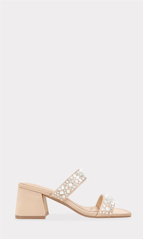 KASSIA ZAPATILLAS MULES PARA MUJER DE PUNTA CUADRADA ABIERTA CON BRILLOS EN STRAP ARRIBA DE LOS DEDOS Y EN EMPEINE DE TACON BAJO