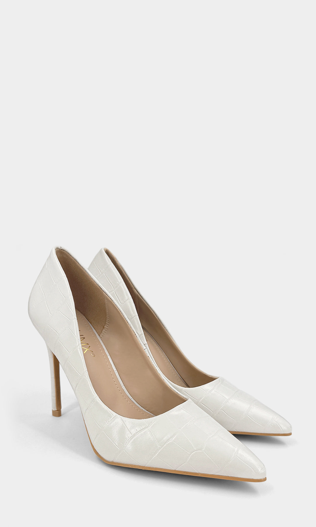 KENYA ZAPATILLAS BLANCAS CON TEXTURA DE COCODRILO CONFECCIONADAS EN CUERO SINTETICO Y TACON ALTO DE 10.5 CM CON TERMINACION PUNTIAGUDA PARA MUJER 