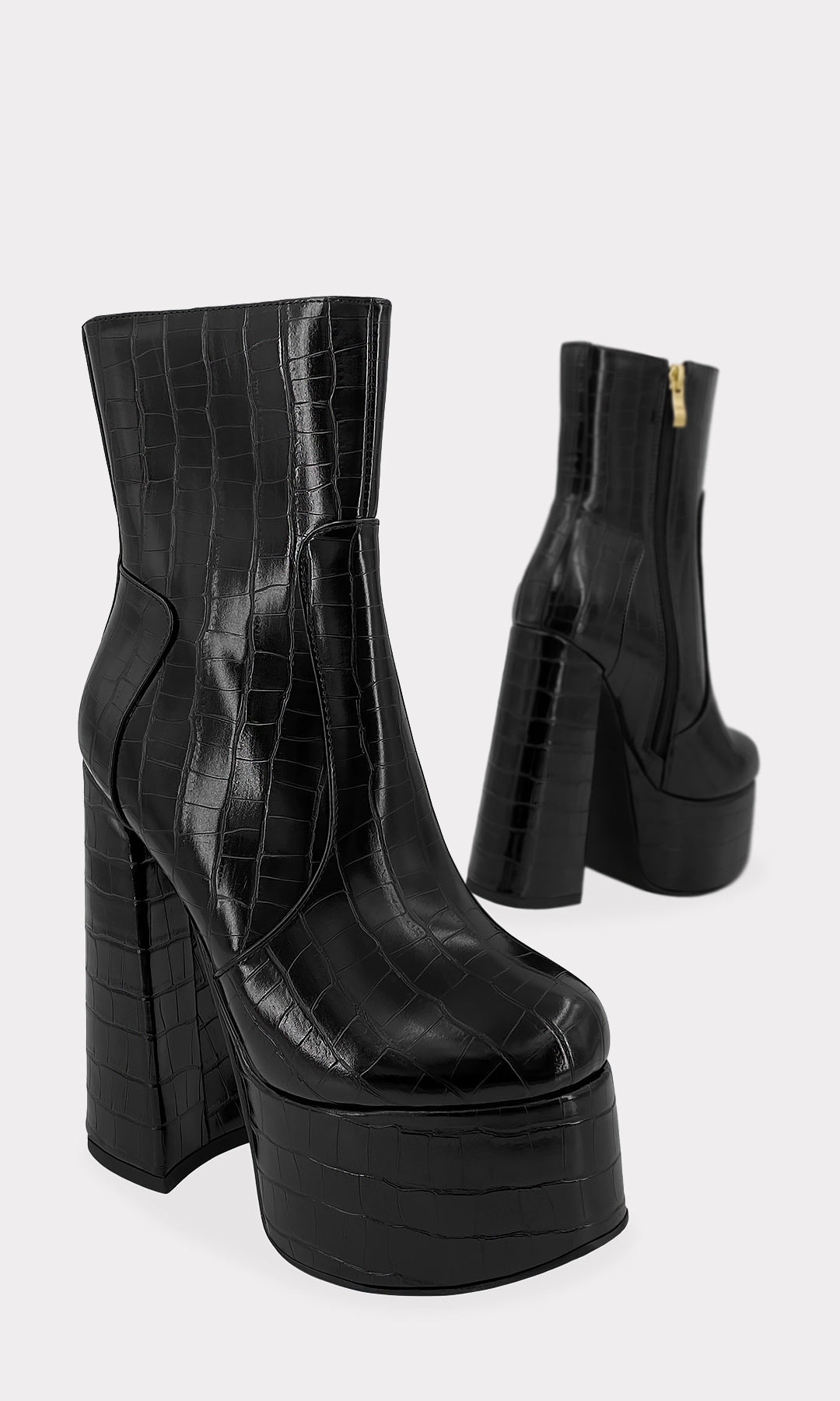 KIM PLATFORM BOOTS CONFECCIONADAS EN CUERO SINTETICO CON ESTAMPADO CROC Y TACON GRUESO DE 14.5 CM PARA MUJER FASHION