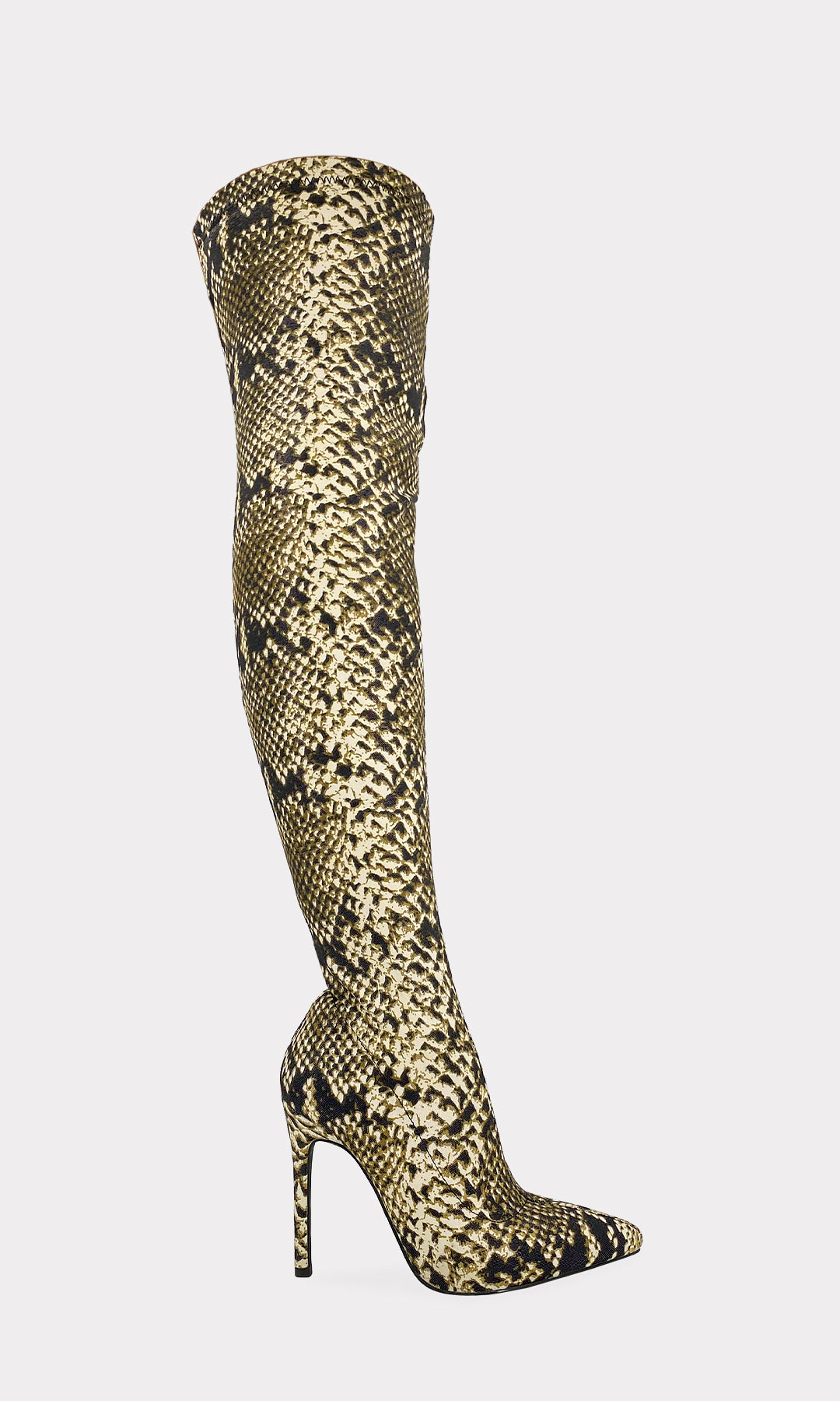 KINKY BOTAS ARRIBA DE LA RODILLA COLOR NUDE CONFECCIONADAS EN LYCRA SNAKE CON CIERRE AL COSTADO Y TERMINACION PUNTIAGUDA PARA MUJER FASHION