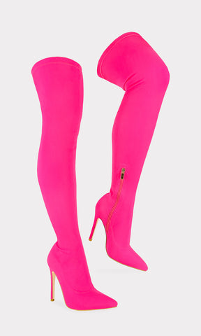 KINKY BOTAS LARGAS DE LICRA ROSA CON TACON DE FINO DE 11 CM PARA USAR EN LOOKS FASHION