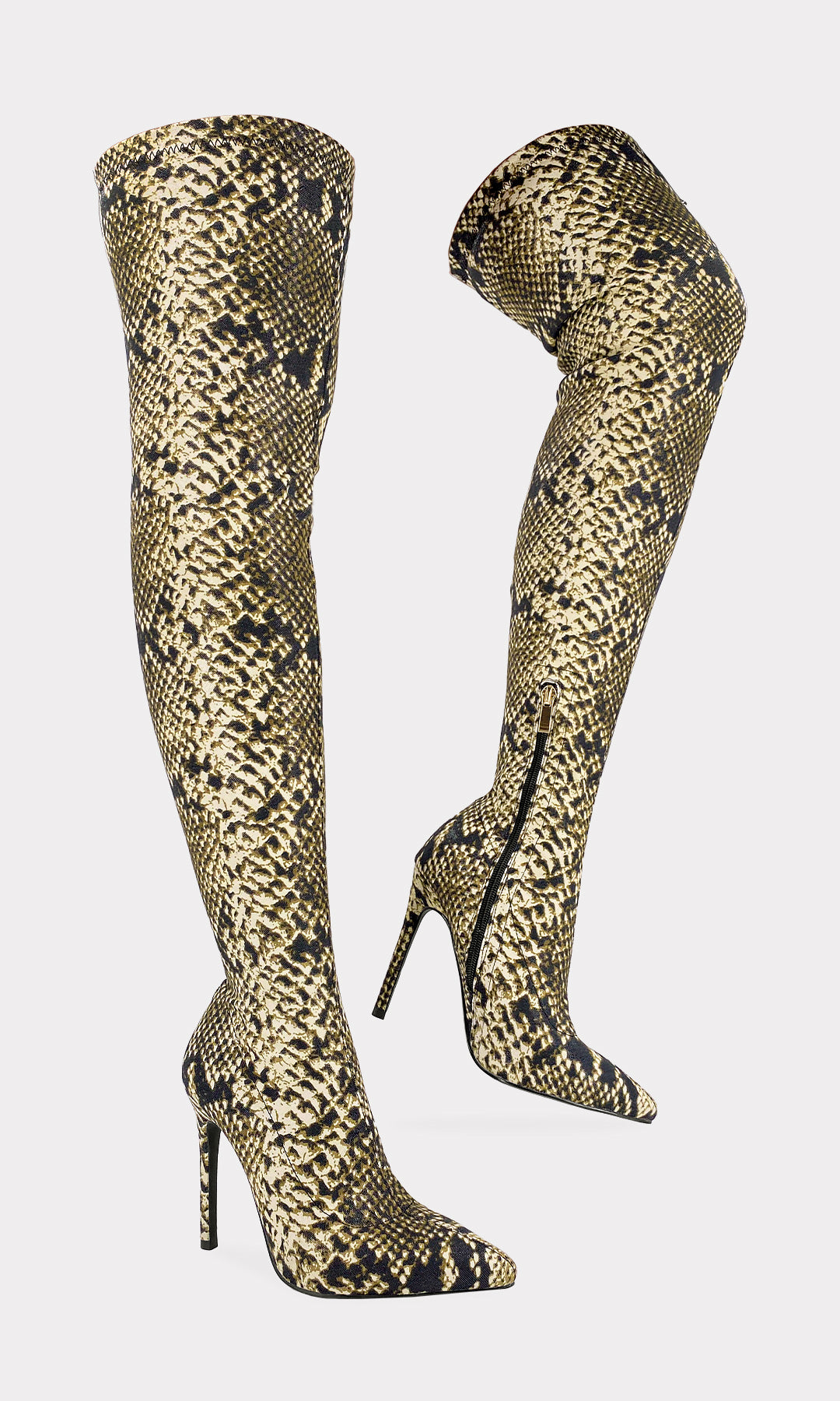 KINKY BOTAS SNAKE PARA MUJER ARRIBA DE LA RODILLA CON SUELA FINA Y CIERRE AL COSTADO PARA USAR EN OTOÑO-INVIERNO