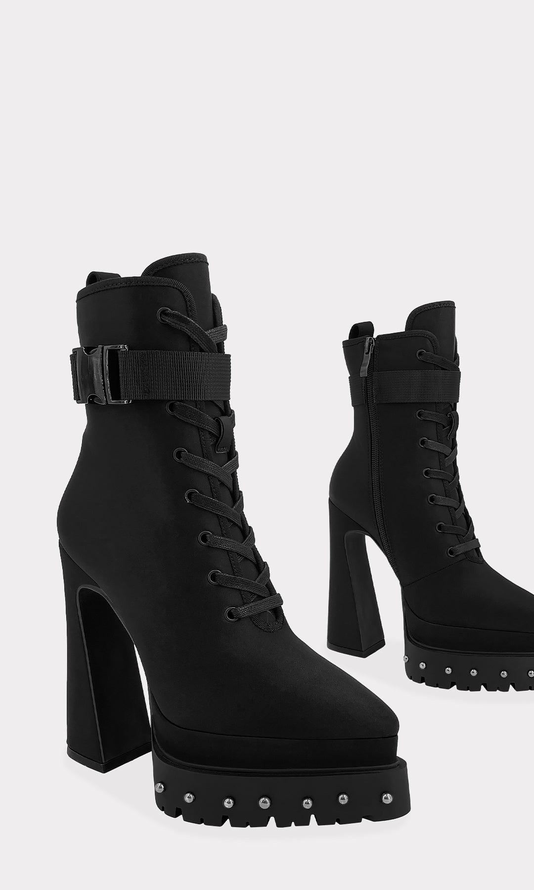 KOBEIN BOTINES PARA MUJER DE AGUJETAS CRUZADAS AL FRENTE CON ESTOPEROLES EN PLATAFORMA PUNTIAGUDA Y TACON GRUESO 