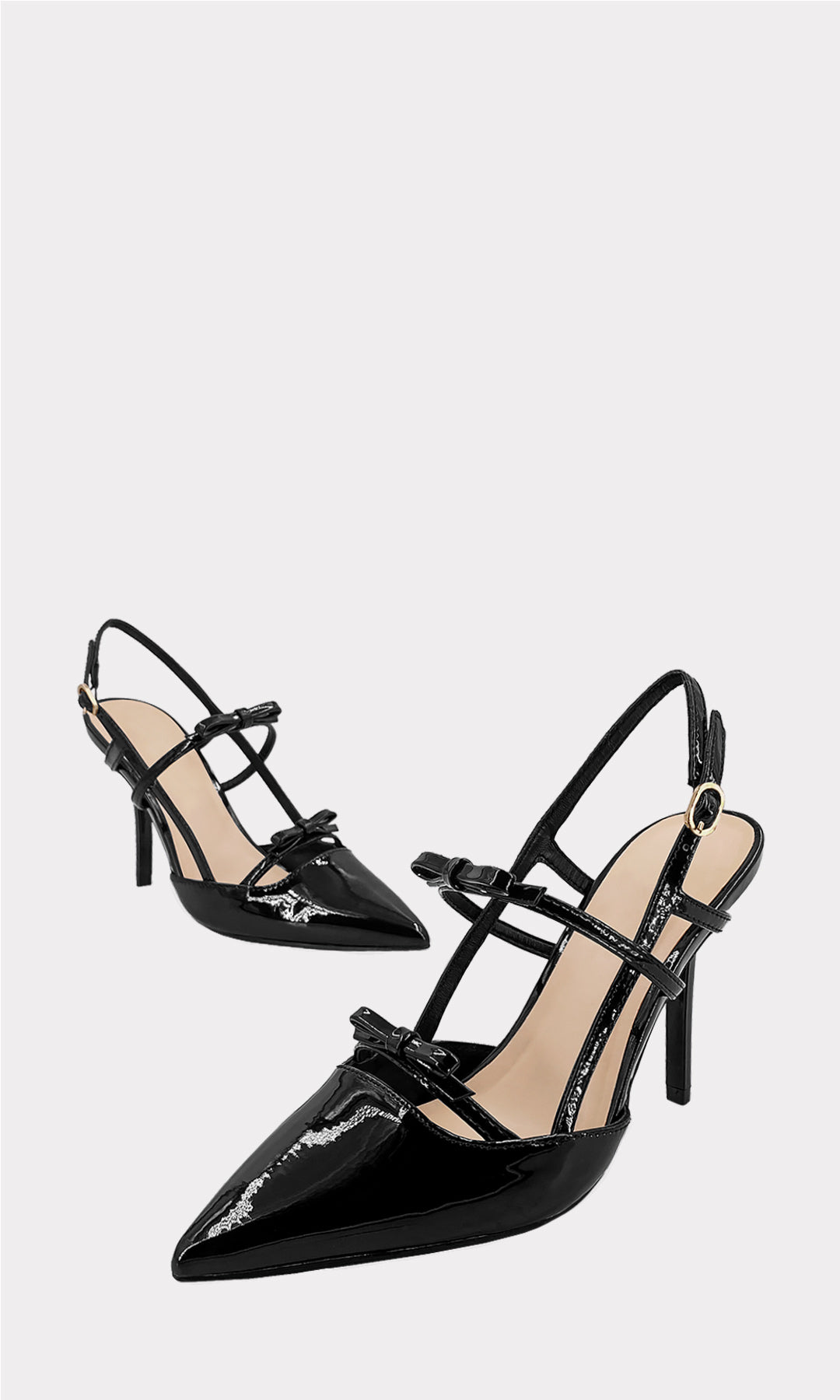 KRISTEL SLINGBACK NEGROS CONFECCIOANDOS EN CHAROL CON TACON DELGADO DE 9.5 CM Y DOS MOÑOS SOBRE CINTAS DELGADA ARRIBA DEL TALON PARA MUJER