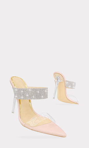 LADY TACONES TRANSPARENTES DE SUELA FINA CON TERMINACION POINTY Y STRAP GRUESO EN EMPEINE PARA MUJER CHIC