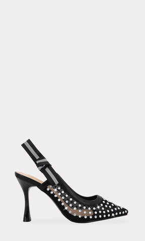LAURENT SLINGBACK DE TERMINACION POINTY CON DETALLE DE MOÑO EN PULSERA TALONERA  DE TACON GRUESO PARA LLEVAR CON VESTIDO 