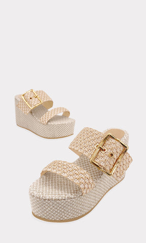 LAYNA ALPARGATAS WEDGE PARA MUJER DE YUTE SINTETICO CON HEBILLA DORADA EN CORREA ANCHA AL FRENTE Y PLATAFORMA SEMI REDONDA DE 4.5 CM