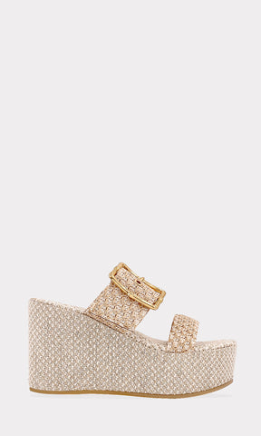 LAYNA SANDALIAS ABIERTAS DE PUNTA REDONDA CON STRAP DELGADO ARRIBA DE LOS DEDOS Y HEBILLA EN EMPEINE CON TACON WEDGE