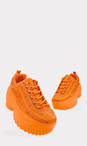 LENNOX PLATFORM SNEAKERS DE GAMUZA COLOR NARANJA CON BRILLOS TORNASOL Y AGUJETAS GRUESAS AL FRENTE