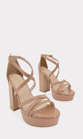 LORENA ZAPATILLAS COLOR NUDE DE PUNTA ABIERTA CON PLATAFORMA DE 3 CM Y STRAPS DELGADOS AL FRENTE CON TACON CUADRADO DE 11.5 CM PARA DAMA