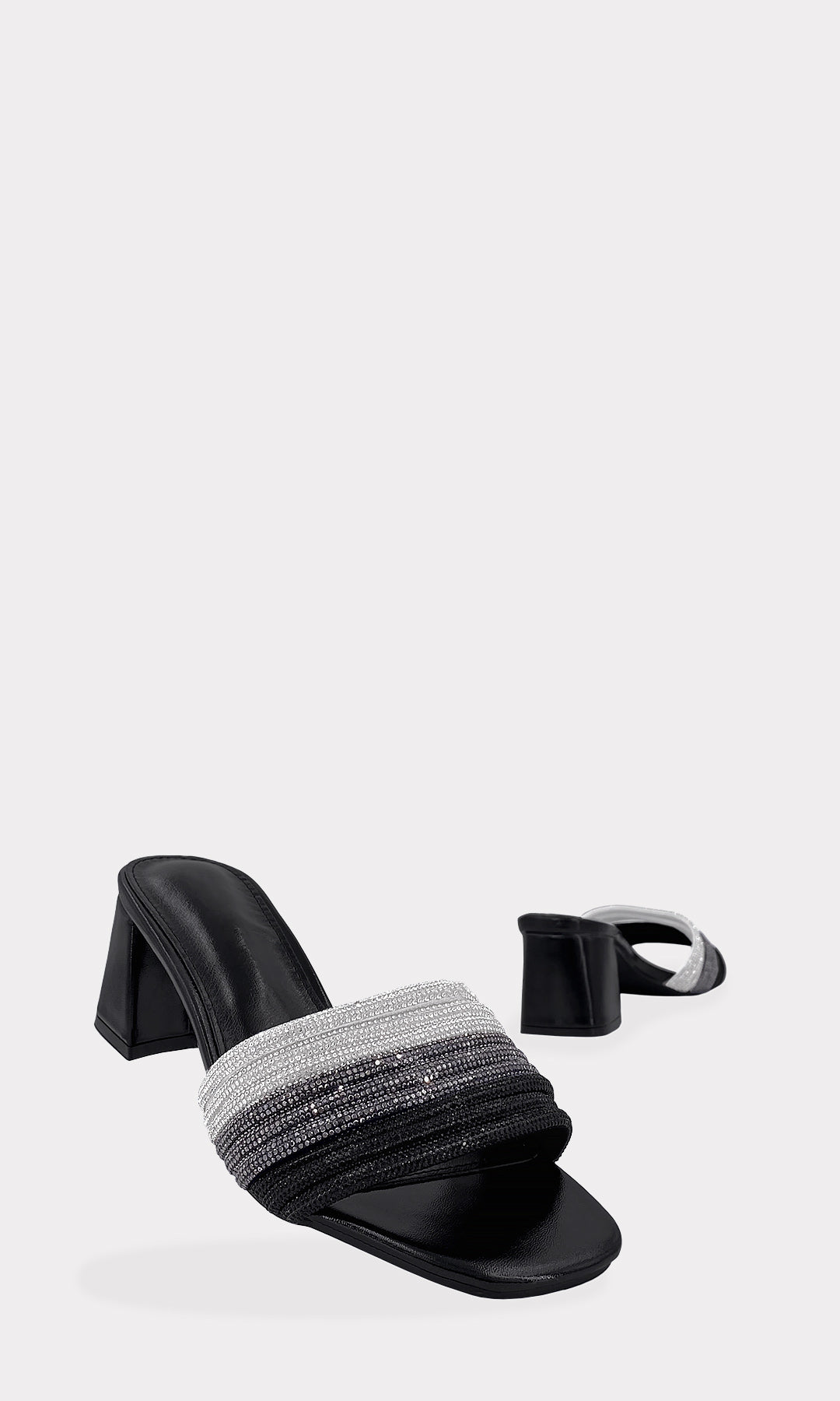 LORI ZAPATILLAS NEGRAS DE TACON BAJO CONFECCIONADAS EN VINIPIEL CON BRILLOS EN STRAPS ARRIBA DE LOS DEDOS Y PUNTA CUADRADA DE MUJER 