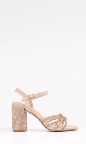 LYSA ZAPATILLAS DE FIESTA CON HEBILLA EN PULSERA Y STRAPS EN FORMA DE NUDO AL FRENTE CON TACON CUADRADO DE MODA