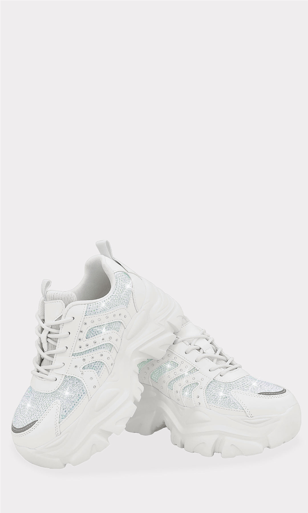 MAEVE TENIS BLANCOS CON BRILLOS MULTICOLOR Y AGUEJTA AJUSTABLE EN TEXTIL DE PLATAFORMA DE 7 CM EN TENDENCIA PARA MUJER FASHION