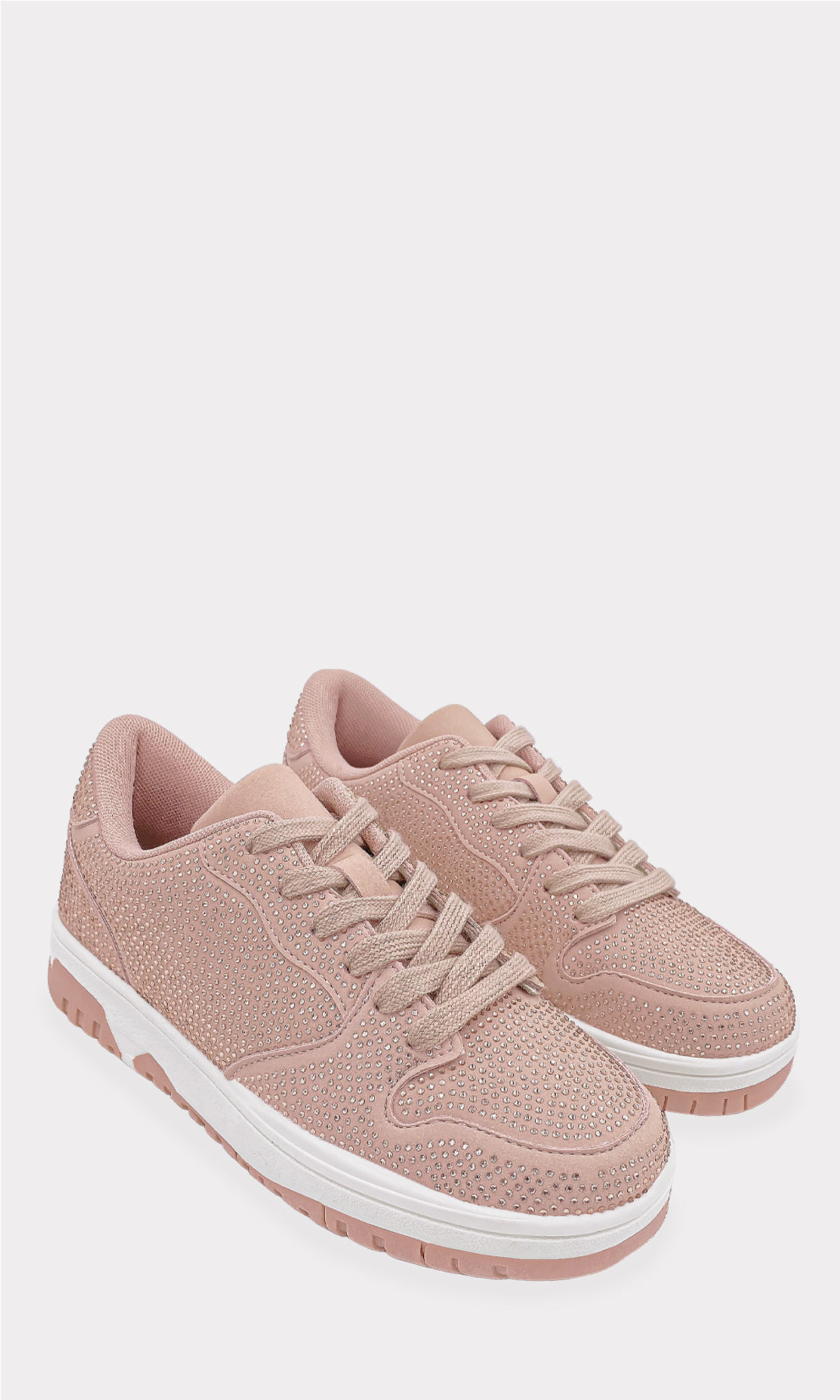 MARISELLE SNEAKERS ROSAS CON AGUJETA TEXTIL SOBRE EL EMPEINE DE SUELA ANTIDERRAPANTE DE 3.5 CM CONFECCIONADA CON BRILLOS Y PUNTA ALMENDRADA TRENDY 