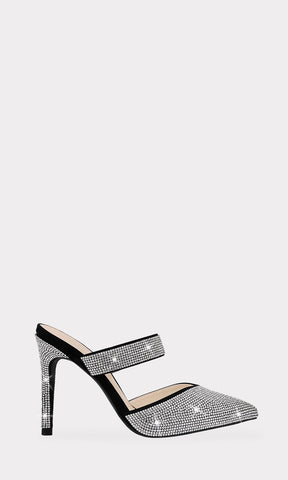MARLENE ZAPATILLAS DE BRILLOS EN TERMINACION PUNTIAGUDA CON STRAP DELGADO EN EMPEINE Y TACON DELGADO DE AGUJA 