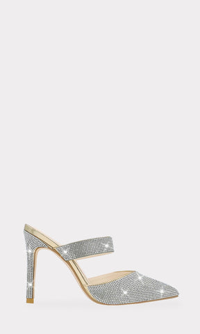 MARLENE ZAPATILLAS CERRADAS DE BRILLOS PARA USAR CON VESTIDOS LARGOS EN FIESTAS DE SALON CON TACON DELGADO 