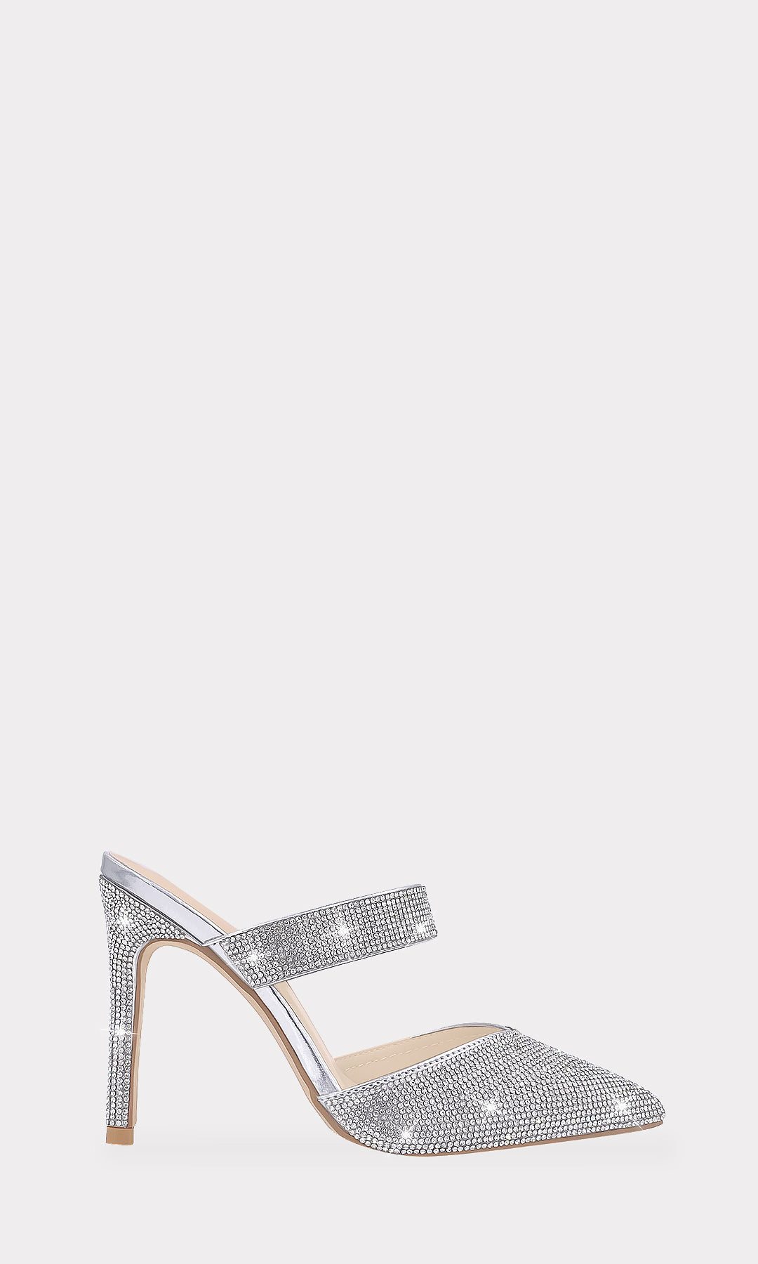 MARLENE ZAPATILLAS DE FIESTA CON BRILLOS TIPO MULES CUBIERTAS DE BRILLOS EN CINTA DELGADA EN EMPEINE Y TACON ALTO PARA MUJER