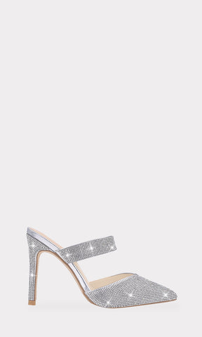 MARLENE ZAPATILLAS DE FIESTA CON BRILLOS TIPO MULES CUBIERTAS DE BRILLOS EN CINTA DELGADA EN EMPEINE Y TACON ALTO PARA MUJER