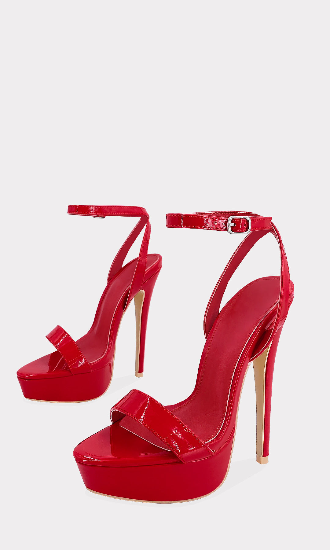 MAXINNE ZAPATILLAS ROJAS DE PUNTA ABIERTA CON CINTA DELGADA ARRIBA DE LOS DEDOS Y PLATAFORMA DE 3 CM CON TACON ALTO DE 14.5 CM PARA MUJER