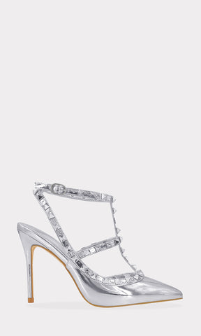 MELANIA ZAPATILLAS CERRADAS AL FRENTE CON TERMIANCION POINTY DESTALONADAS Y HEBILLA CUADRADA EN PULSERA TOBILLERA