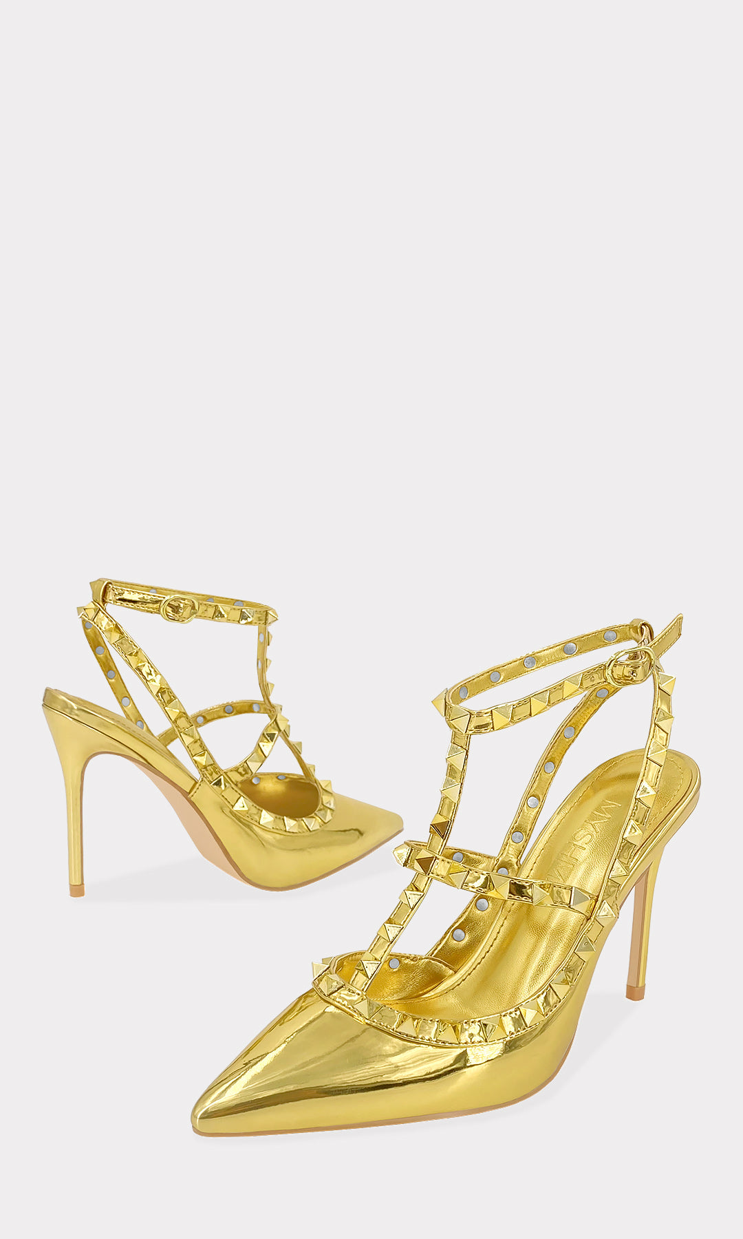 MELANIA ZAPATILLAS DORADAS CON PULSERA TOB ILLERA AJUSTABLE DE TERMIANCION PUNTIAGUDA HECHAS EN CHAROL METALICO CON ESTOPEROLES EN STRAPS CRUZADOS DAMA 