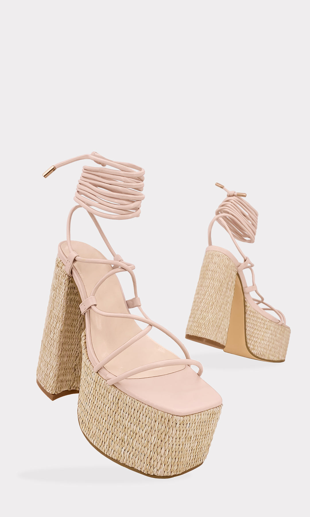 MERIN SANDALIAS DE CUERO SINTETICO COLOR NUDE CON PLATAFORMA CUADRADA DE 6.5 CM FORRADA DE YUTE PARA DAMA