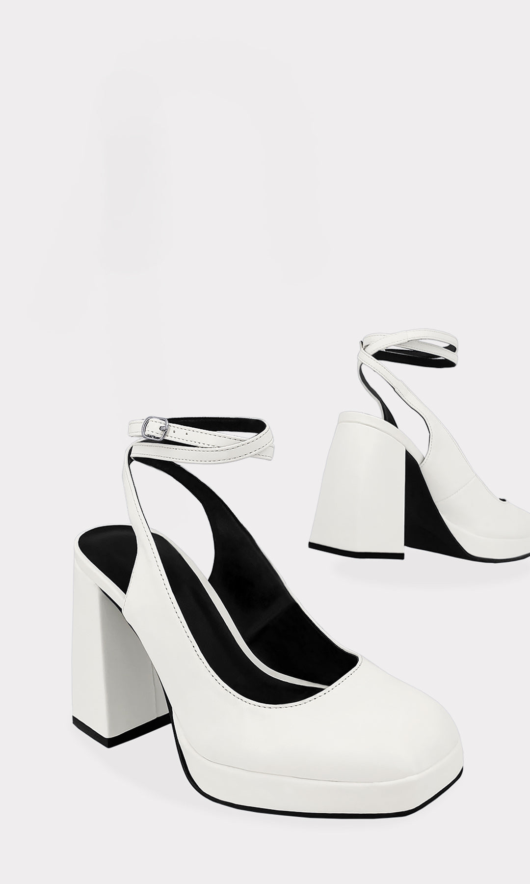 MILLIE TACONES BLANCOS PARA MUJER CONFECCIONADOS EN CUERO SINTETICO LISO CON PLATAFORMA CUADRADA DE 2 CM Y TALON DESCUBIERTO 