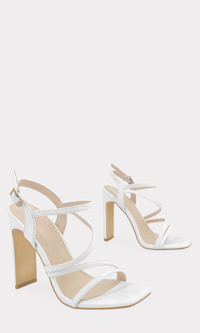 MINERVA TACON BLANCO DE 10.5 CM CON DOBLE STRAP DELGADO SOBRE EL EMPEINE CONFECCIONADO EN VINIPIEL Y TERMINACION CUADRADA PARA MUJER FASHION 