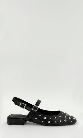 MINETTE ZAPATO PLANO TIPO SLINGBACK CON DETALLES CIRCULARES EN PUNTA CERRADA Y TACON KITTEN PARA MUJER