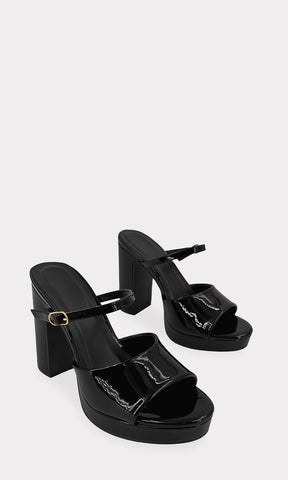 MIRABELLE SANDALIAS NEGRAS ABIERTAS DE PLATAFORMA CON PUNTA ABIERTA PARA MUJER CON CORREA DELGADA EN EMPEINE Y TACON CUADRADO DE 10.5 CM
