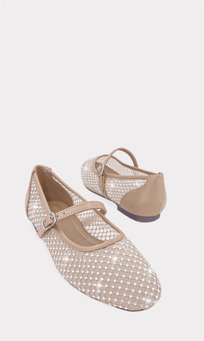 MIRANDA ZAPATOS MARY JANE COLOR NUDE CON DETALLES DE CUERO SINTETICO EN EL TALON Y MALLA DE BRILLOS ALREDEDOR PARA MUJER