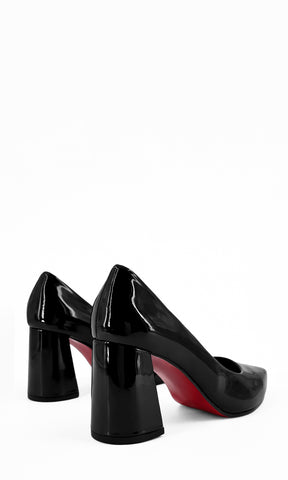 MISTY ZAPATILLA NEGRA DE CHAROL CON PUNTA POINTY COLOR NEGRO TACÓN GRUESO ALTO DISEÑO CLÁSICO PARA MUJER Y ESTILO ELEGANTE