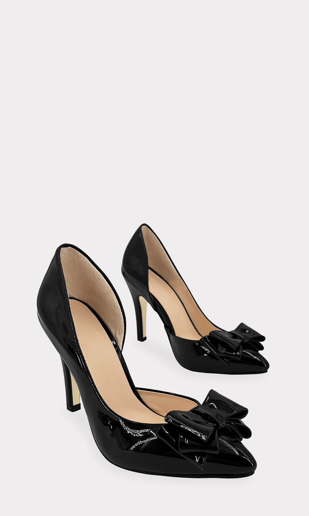 MONACO ZAPATILLAS NEGRAS DE CHAROL CON DOBLE MOÑO EN TERMINACION PUNTIAGUDA Y ESCOTE A UN COSTADO CON TACON DE 10 CM PARA DAMA