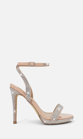 MONROE TACONES DE AGUJA PARA VESTIDO LARGO CON DOS STRAPS EN TALÓN UNIDOS EN PULSERA TOBILLERA CON HEBILLA PEQUEÑA Y CINTA AL FRENTE 