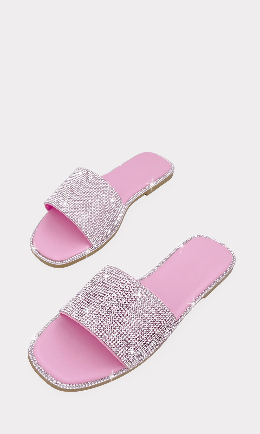 NEREIDA SANDALIAS ABIERTAS ROSAS DE CUERO SINTETICO CON BRILLOS PLATEADOS ALREDEDOR Y EN STRAP ANCHO ARRIBA DE LOS DEDOS PARA MUJER