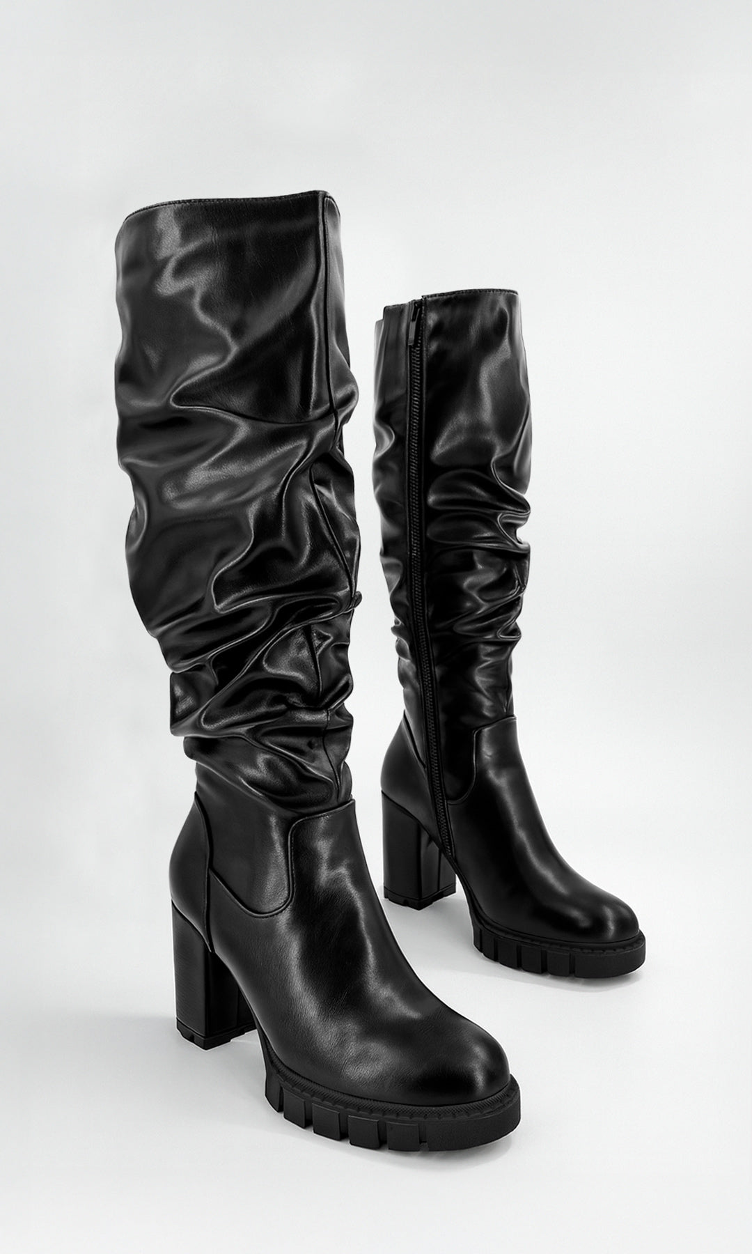 NOXVILL BOTA NEGRA DE TACÓN CUADRADO PARA MUJER ALTURA 9 CM CON PLATAFORMA 2.5 CM ACABADO EN VINIPIEL IDEAL PARA MODA URBANA LOOKS CASUALES Y CHIC