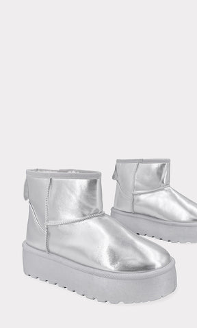 ONIX BOTAS DE INVERNO COLOR PLATA CONFECCIONADOS EN VINIPIEL METALICA CON PLATAFORMA REDONDA DE 5 CM Y AFELPADOS POR DENTRO PARA MUJER