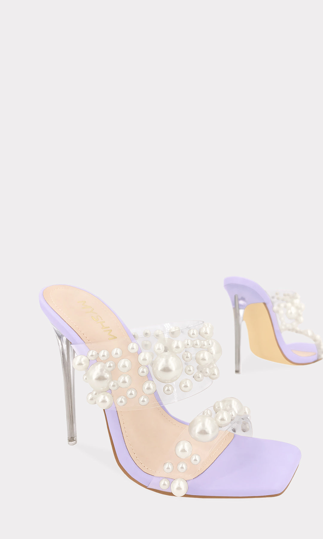 PEARL TACONES ELEGANTES COLOR LILA DE VINIPIEL CON CINTAS DOLES EN EMPEINE DE CLEAR PVC 