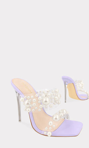PEARL TACONES ELEGANTES COLOR LILA DE VINIPIEL CON CINTAS DOLES EN EMPEINE DE CLEAR PVC 