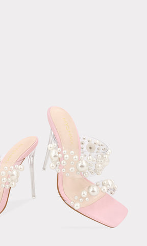 PEARL ZAPATILLAS ROSA PASTEL DE METER CON TACON DE AGUJA TRANSPARENTE Y PUNTA CUADRADA 