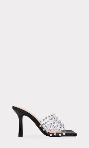 PRISCY ZAPATOS ABIERTOS DE PUNTA CUADRADA CON TRANSPARENCIAS Y ESTOPEROLES EN STRAP ANCHO ARRIBA DE LOS DEDOS CON TACON ALTO