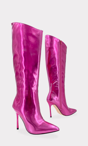 PROMINENT BOTAS DE CHAROL METALICO COLOR ROSA Y TACON DELGADO DE 10 CM 