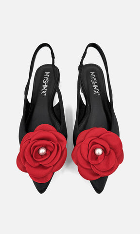 PROMISE FLATS DISEÑO SLINGBACK COMODOS CON PUNTA CERRADA Y DETALLE DE FLOR 3D EN TERMINACION POINTY CON STRAP EN TALON 