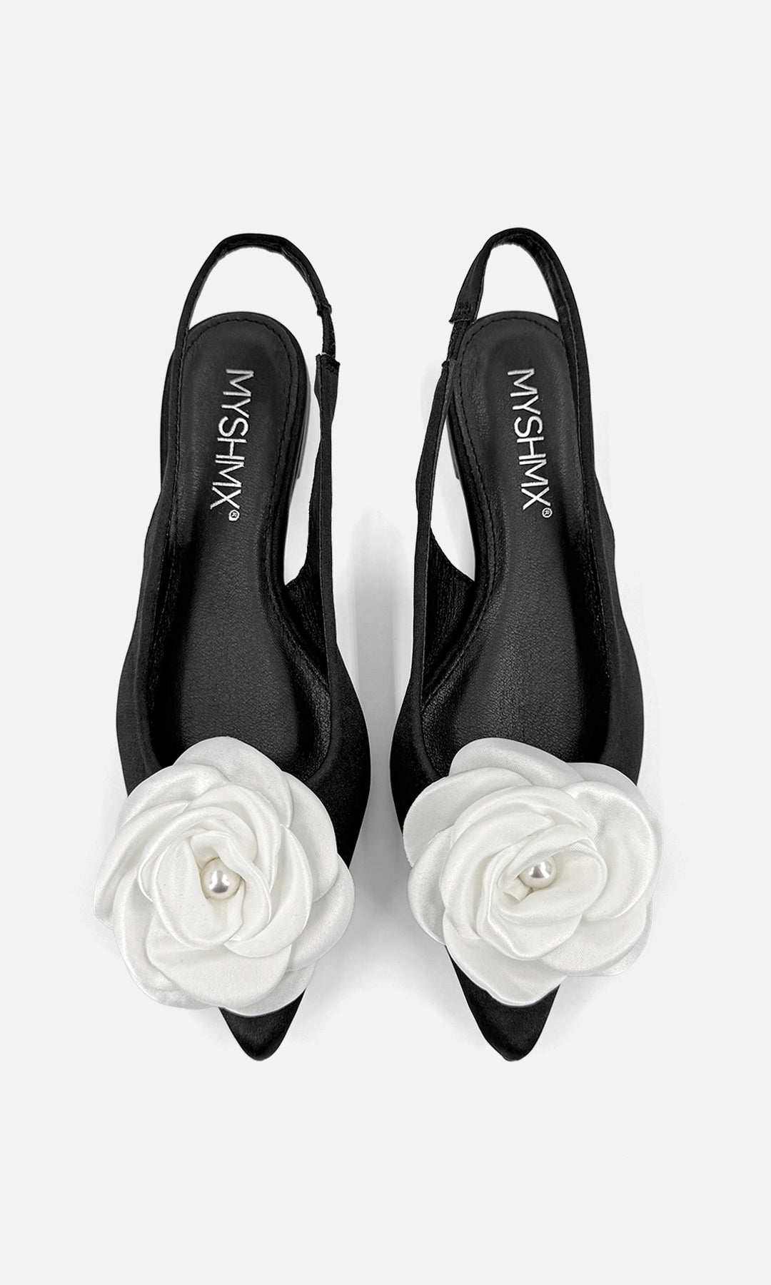 PROMISE ZAPATOS COMODOS DE TACON BAJO PARA SEÑORA CON CINTA EN TALON Y DETALLE DE FLOR 3D EN PUNTA CERRADA TERMINACION POINTY 