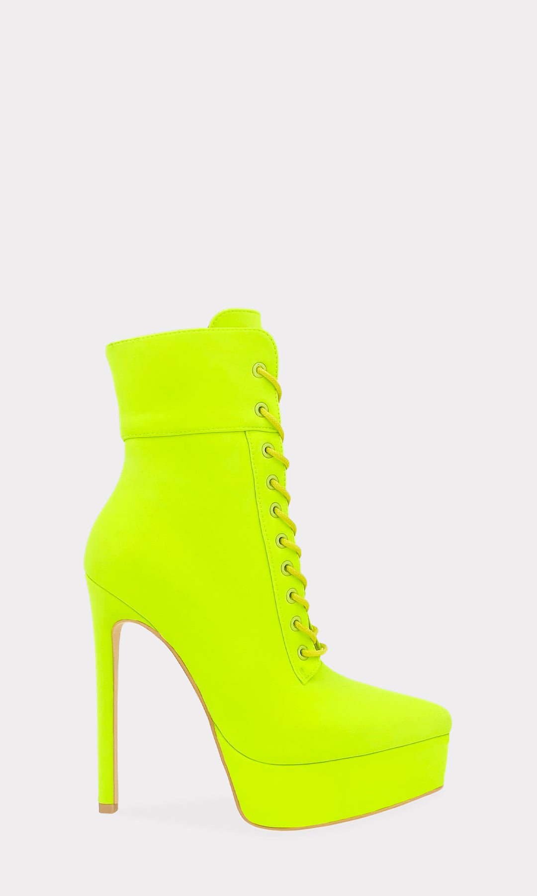 PUBLIC BOTAS CORTAS ARRIBA DEL TOBILLO CONFECCIONADAS EN LICRA COLOR AMARILLO NEON CON PLATAFORMA PUNTIAGUDA DE 4 CM PARA MUJER FASHION